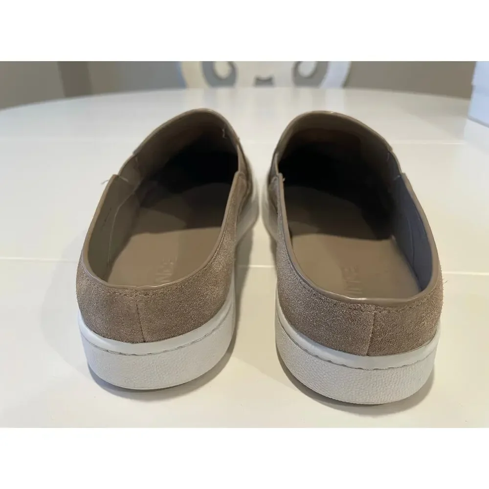 Vince Verrell Slip On Suede Mule Sneakers Sz 6.5 Low Back Tan Woodsmoke Neutral